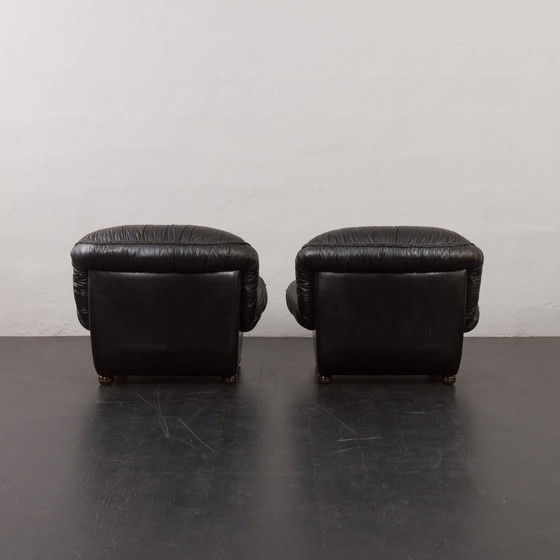 Image 1 of Pair of black leatherette armchairs by Linea Valentini, 1970s