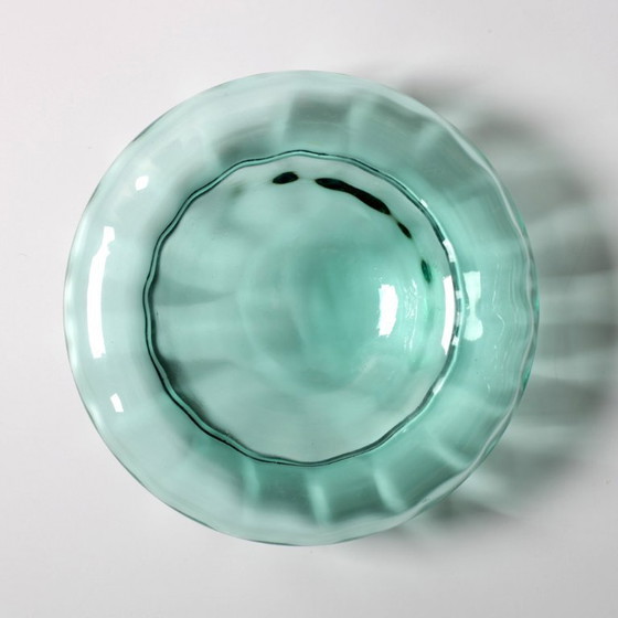 Image 1 of Vintage Teal Blown Glass Ashtray, Mid-Century Italian Ashtray / 1970s