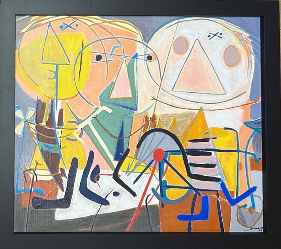 Image 1 of Firmado; Guillaume Corneille Terragrafía sobre lienzo La Orquesta de Jazz Cobra