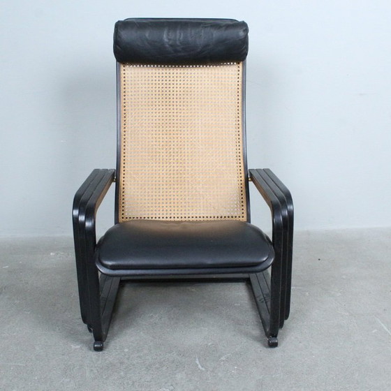 Image 1 of 1980s Lounge Chair — Wiener Weave & Leather — Adjustable Backrest — Vintage Scandinavian-Style Statement