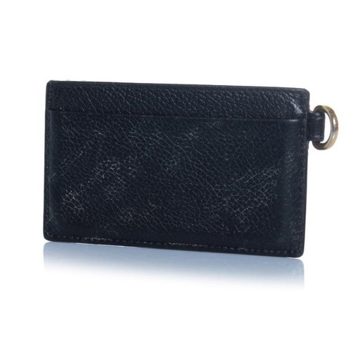 Balenciaga, black leather card holder with key ring
