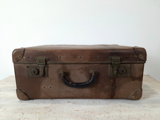 Vintage Vulcan Fiber German Suitcase / Collectible Antique Suitcase / Retro Travel Accessories / Collectible Suitcase 40s