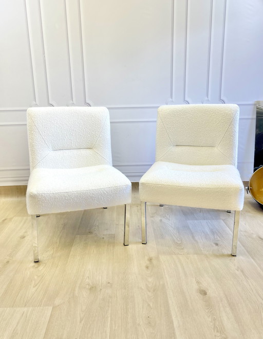 Coppia di poltrone lounge vintage in bouclé bianco – design anni '70