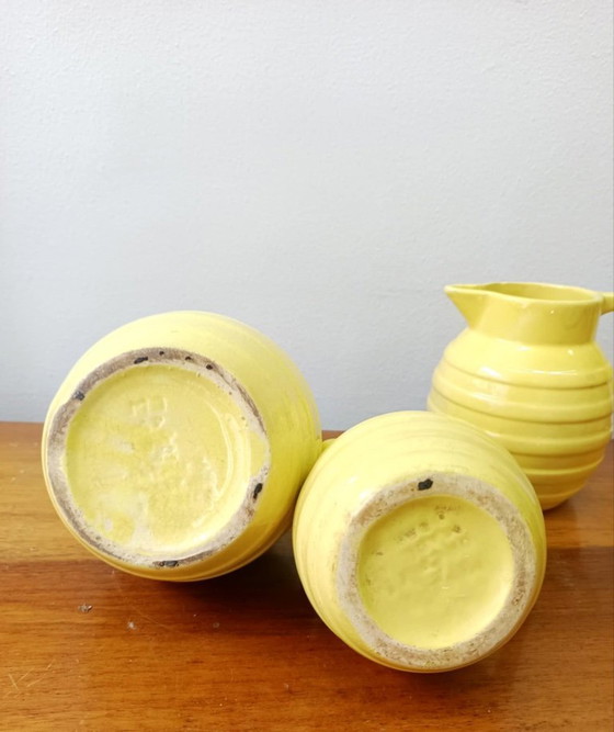 Image 1 of 3x pichets Orchies art déco en céramique jaune 