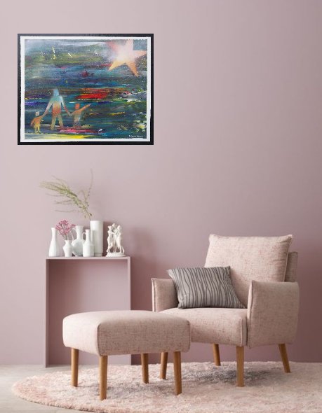 Image 1 of "Eternal Star" - Luminous and Abstract Painting in F10 Format (55x46 cms) Symbol of Love and Everlasting Memories