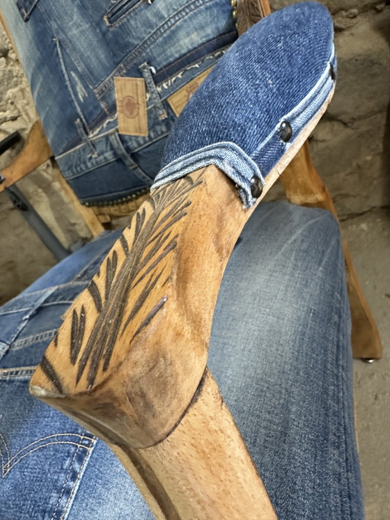 Poltrona Vintage Unica in Denim – Stile Luigi XV Restaurato – Poltrone, Wood, Textile (photo 4 of 12)