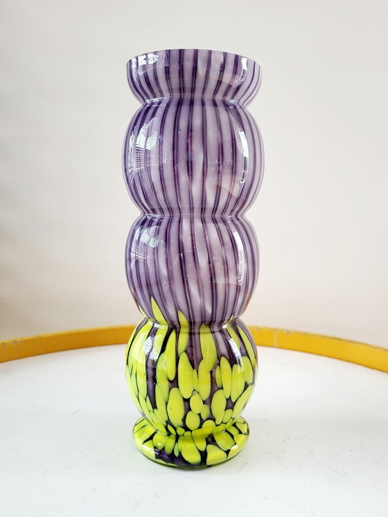 Image 1 of Art Deco vase, stripes and spatter design, Franz Welz, Czech Republic, 1930/1940
