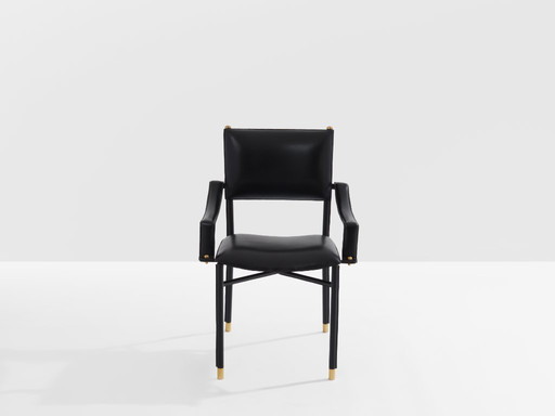 Jacques Adnet saddle-stitched leather brass desk chair 1950