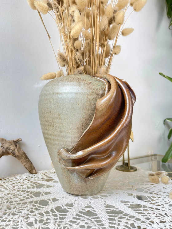 Vase Vintage en Grès avec Glaçure Effet Drapé (photo 3 of 14)