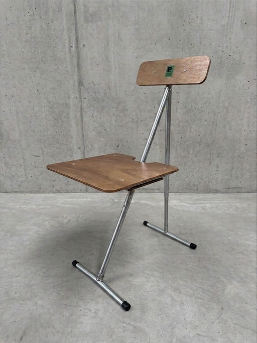 Vintage Minimalist Klapstoel / Architectenstoel – Modern Design – fauteuils, Chrome, Wood
