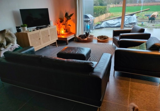 Black leather sofa set – Ikea, zithoek, rvs (photo 2 of 6)