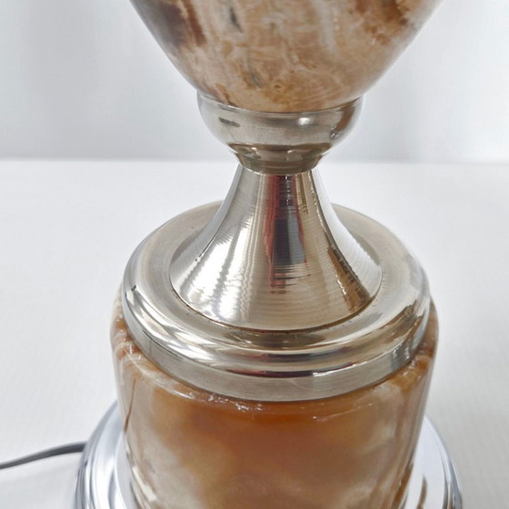 Image 1 of PAIR OF VINTAGE 1970S EGG LAMPS IN MARBLE & CHROME STEEL DLG MAISON BARBIER