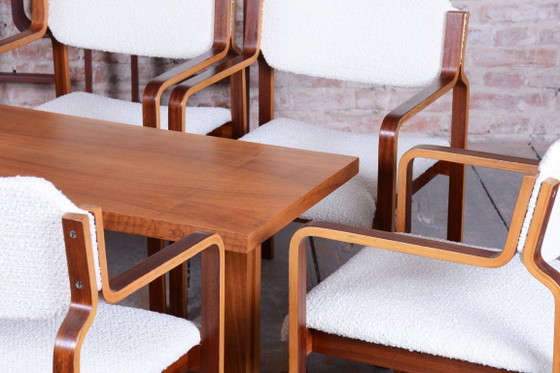 Set of Four Restored Mid Century Chairs, by Ludvik Volak, Mahogany, Czech, 1960s – Dining chairs, Textile (photo 4 of 12)