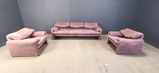 Vintage Maralunga sofa set by Vico Magistretti for Cassina, 1973