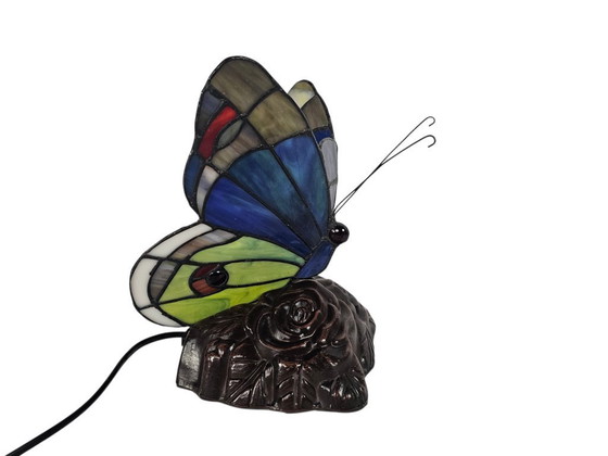 Image 1 of Tiffany stijl - vlinder - tafellamp - glas-in lood - 3e kwart 20e eeuw