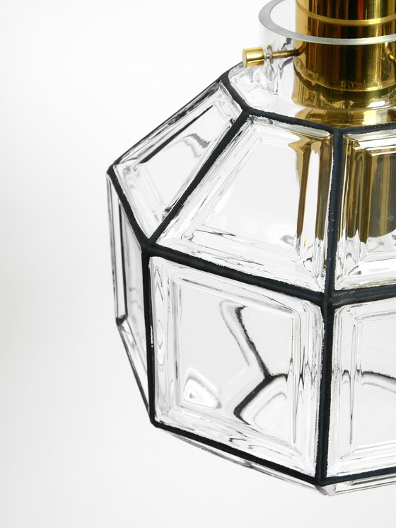 Image 1 of Bellissima e rara lampada a sospensione originale degli anni '60 in vetro ottagonale di Limburg