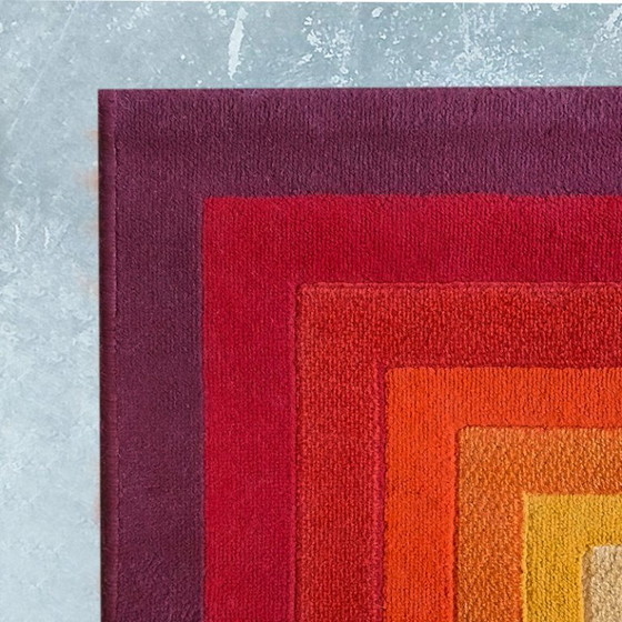 Image 1 of 1970s Gorgeous Verner Panton Style "Quadrat" Geometric Op Art Rug. Made in England