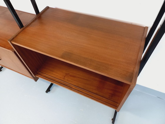 Image 1 of Vintage Italian double modular bookcase in teak and metal from the 1960s