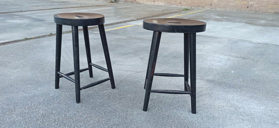 Image 1 of 2 x Vintage Wooden Stools
