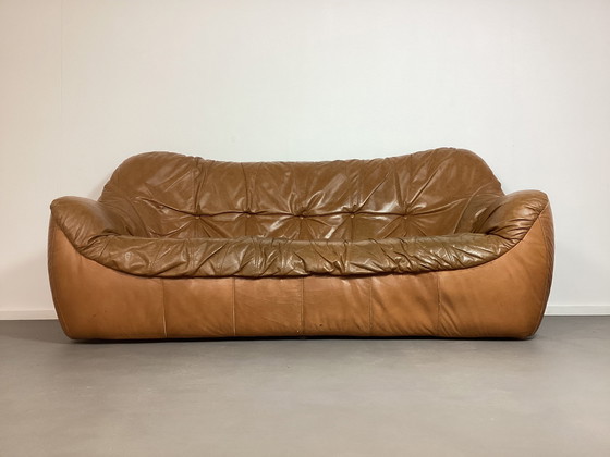 Image 1 of 3 zits congnac kleur lederen Italiaans bank jaren’70