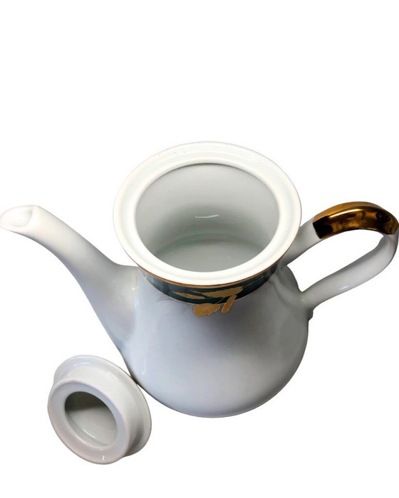 Image 1 of Juego moderno de tetera y lechera de porcelana Thun Carlsbad - Diseño en verde y hojas de oro