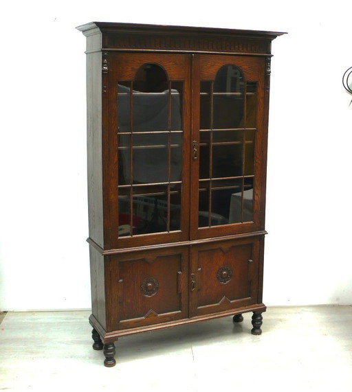 Bücherschrank Vitrine Jugendstil aus England Eiche dunkel um 1910 – vitrinekasten, Glass, Wood