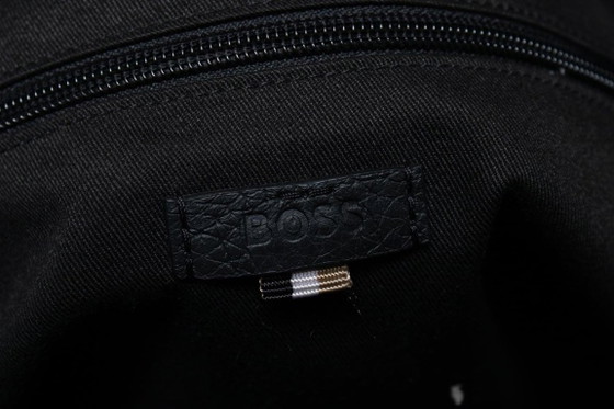 Image 1 of Hugo Boss, grained leather laptop bag in black