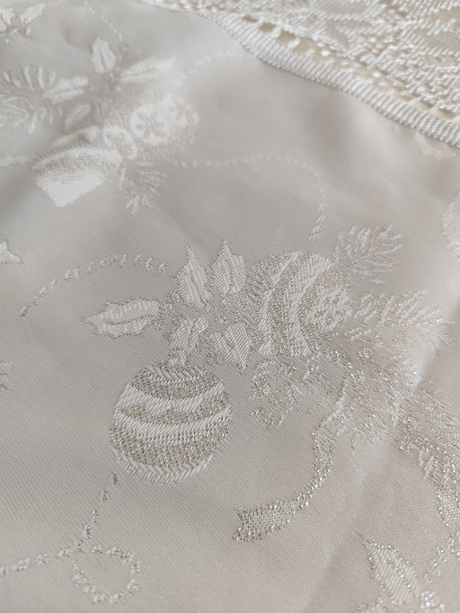Silver Christmas tablecloth 82x82 cm lace bell pattern very good