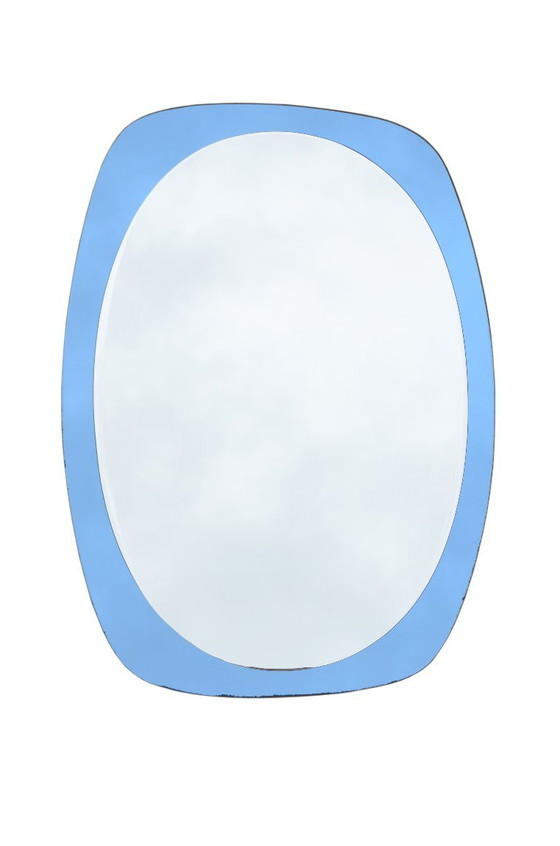 Ovale blauwe spiegel, 59x79 cm, toegeschreven aan Fontana Arte, 1970 – Glass (photo 6 of 6)