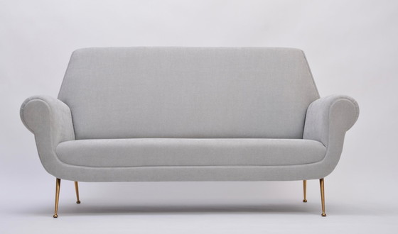 Image 1 of Reupholstered Grey Italian Mid-Century Modern Sofa by Gigi Radice for Minotti