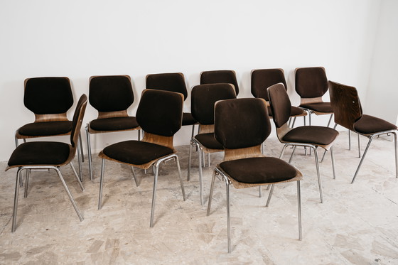 Image 1 of Ensemble de salle à manger style Carlo Ratti avec 12 chaises, design moderne des années 1970