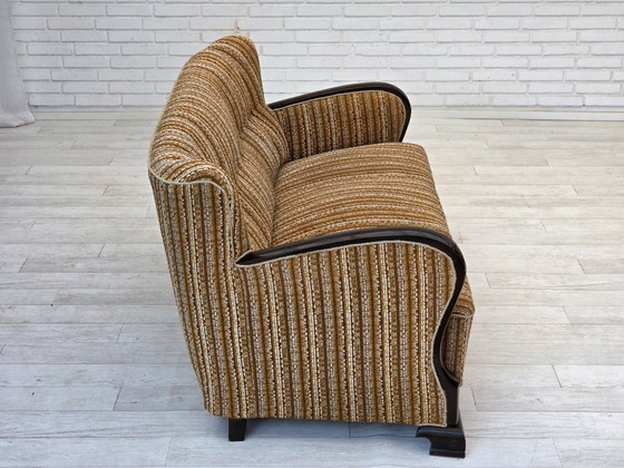 Image 1 of 1960s, Danish 3-seater sofa, original, brown furniture wool, beech wood.