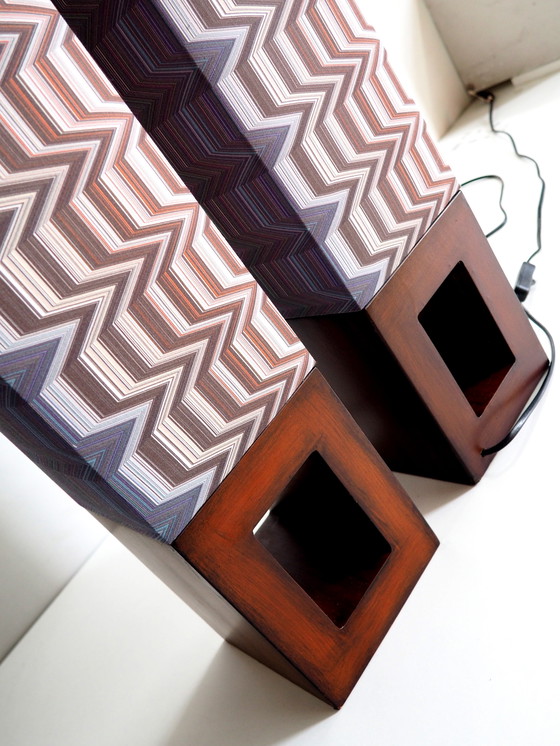 Image 1 of Vintage Wood Table Lamp/ Shadow Missoni Fabric