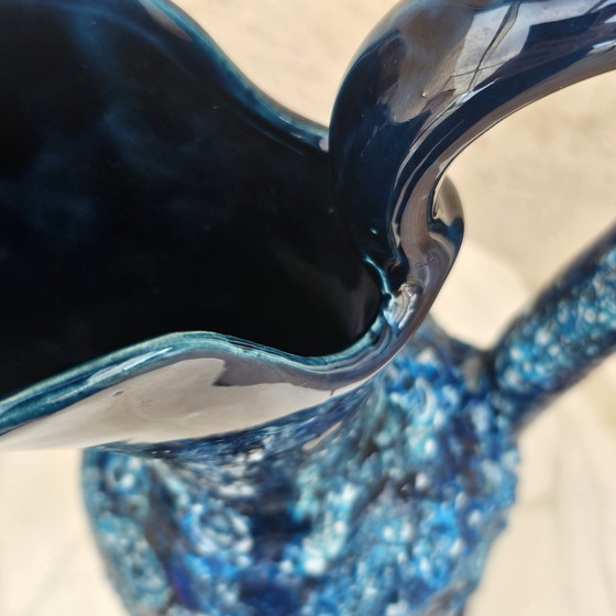 Image 1 of Large vintage vase in deep blue lava glaze - 38 cm, handmade