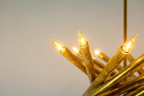 Image 1 of Pair of 24-light chandeliers in patinated brass. 1980s.