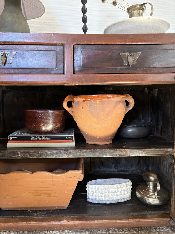 Image 1 of Antique Chinese lacquered wooden cabinet with drawers & doors