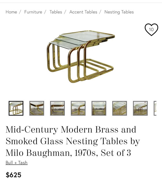 Image 1 of Tavolino impilabile in vetro fumé e cromato di metà secolo, Milo Baugham