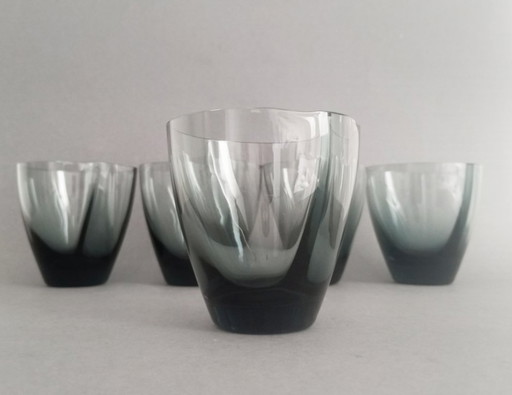 Rare SGHR Sugahara Japanese organic handmade blue smoked glass 'old fashioned' glass set Japan 1970s