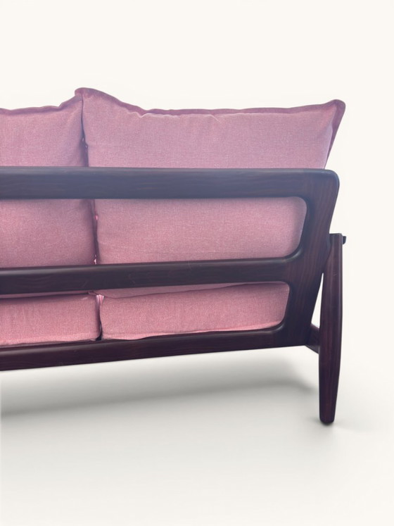 Danish Vintage 3-Seater Sofa With New Cushions – Textile, Wood (photo 11 of 11)