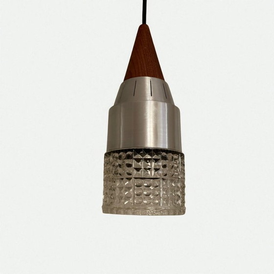 Image 1 of Skandinavisches Mid-Century Beleuchtungsset aus Teakholz, geschliffenem Glas und poliertem Metall (1950-60er Jahre)