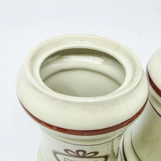 Art Deco Getreidebehälter, Tschechoslowakei, 1950er Jahre, 2er Set, Küchenzubehör, Keramik, Braun (Foto 8 von 15)