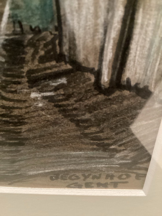 Romain Malfliet - „Begynhof Gent“ Handsignierte Radierung (Luxusausgabe VI). – Kunst, Glas, Papier (photo 5 of 6)