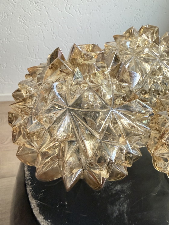 Image 1 of Set van 3 Vintage Glazen Plafondlampen / Kappen – Kristallook (Jaren 60)