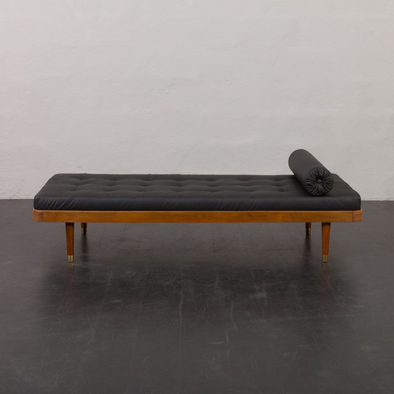 Image 1 of Teak en zwart lederen daybed van Horsens Møbelfabrik, 1960