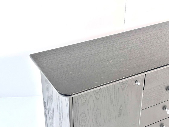 Vintage Sideboard in Black, 5 Drawers, Crystal Knobs & Chrome Feet, 1990s, Wood, Metal, Modern (photo 9 of 15)