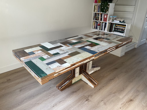 Table originale Piet Hein Eek avec banc assorti