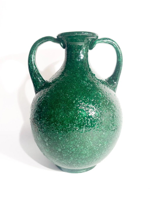 Jarrón de cristal de Murano verde con técnica Pulegoso, década de 1970. – vazen, Murano Glass