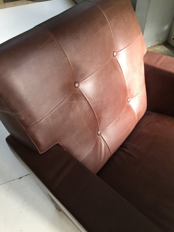 Image 1 of Unique "1930s armchair" with dark brown quality leather.