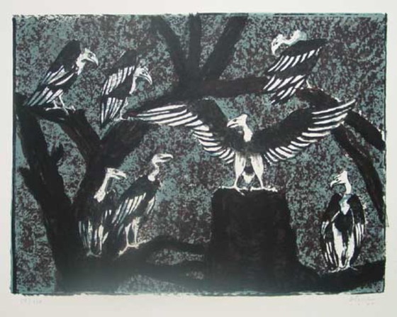 Image 1 of Teuber, Hermann - Sans titre (Vautours) - Lithographie en couleurs - Signée à la main