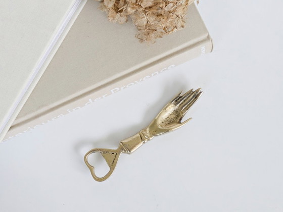 Image 1 of Vintage Brass Hand Bottle Opener Heart Victorian Figural Barware Curio
